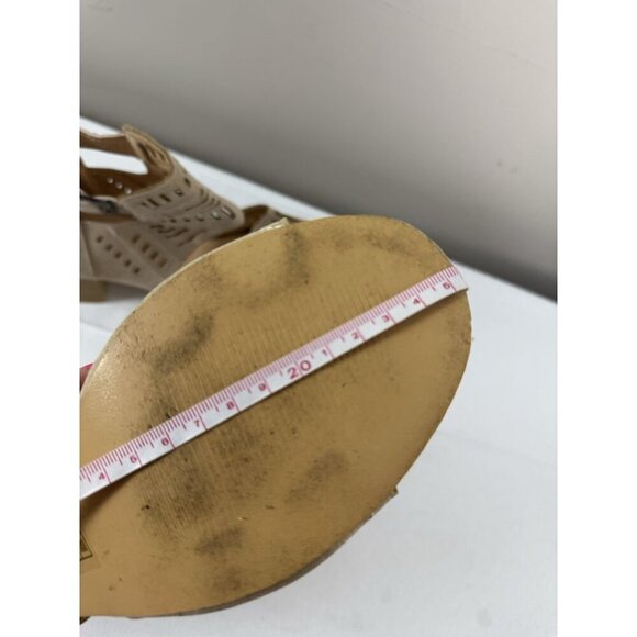 Boho Coastal Block Heel Sandals 42 10 Laser Cut Geo Ankle Cuff Neutral Western - Picture 13 of 15